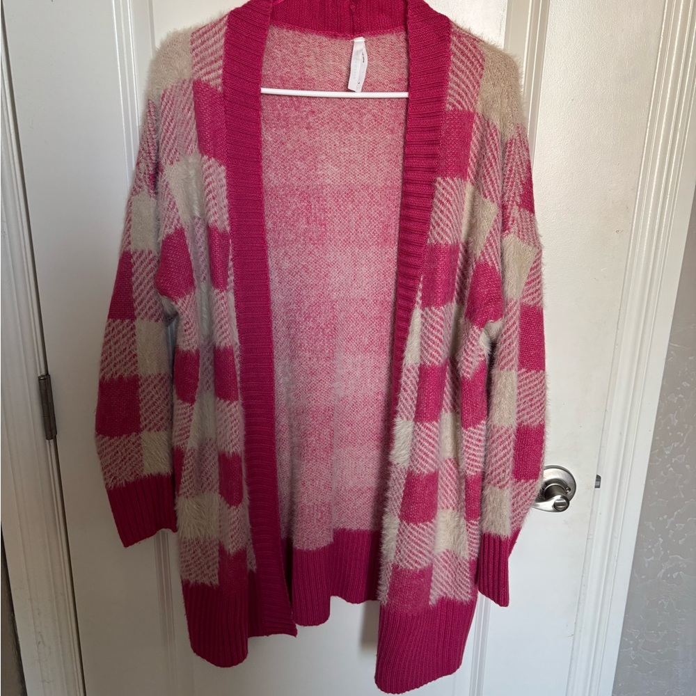 Dreamers Pink and Cream Checkered Cardigan